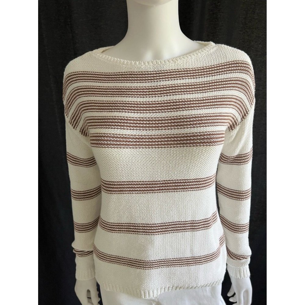 Ann Taylor Women's Loft Sweater Striped Cream Beige Size XS - Picture 2 of 6